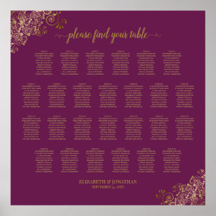 26 Bord Bröllopsplatskarta Cassis Lila Guld Poster