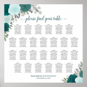 26 Bord Teal Boho Ro Bröllop-sittplatsplan Poster