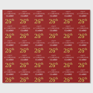 26:e födelsedag: Elegant, rött, Faux Guld-utseende Presentpapper