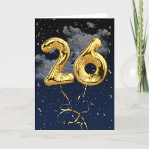 26:e födelsedag Guld Mylar Balloon and Confetti Ca Kort
