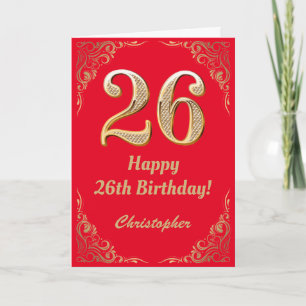 26:e födelsedag Röda och Guld Glitter Ram Kort