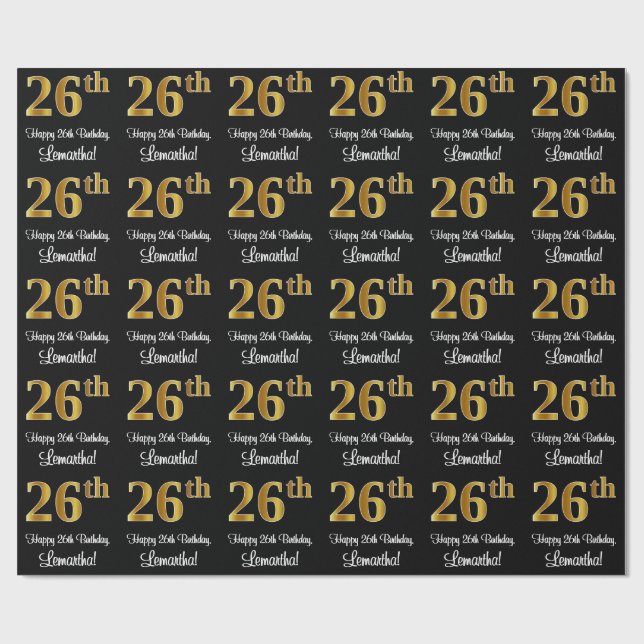 26:e födelsedagen: Elegant Luxurious Faux Guld Tit Presentpapper (Platt)