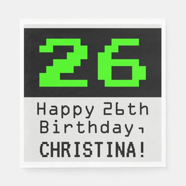 26:e födelsedagen - Nerdy/Geeky Stil "26" och Namn Pappersservett (Framsidan)