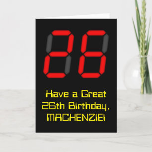 26:e födelsedagen: Red Digital Clock Stil "26" + N Kort
