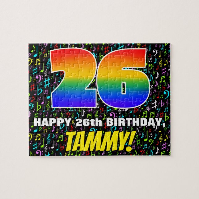 26:e födelsedagen - Roligt, färgstarka musiksymbol Pussel (Horisontell)