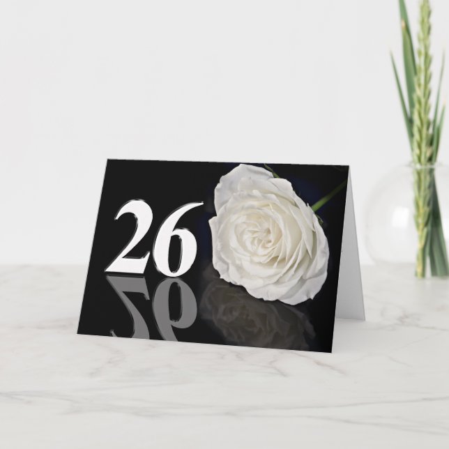 26:e födelsedagskortet med klassiskt vit ros kort (Framsida)