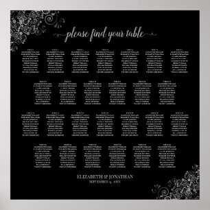 26 sätesschemat Bord Bröllop Silver Frills Black Poster