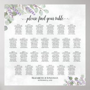 26 sittdiagram för lavender Eucalyptus Bröllop Poster