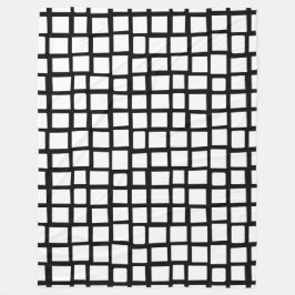 270215 Oregelbundna rektanglar - Vitt på svart Fleecefilt