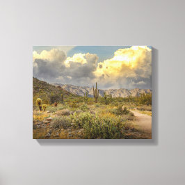 2729-Arizona Desert med berg, Cactus, Clouds Canvastryck