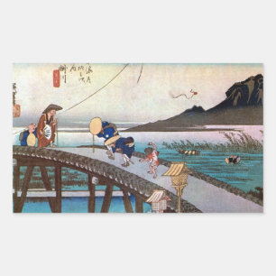 27. 掛 宿, 広 重 Kakegawa-juku, Hiroshige, Ukiyo-e Rektangulärt Klistermärke