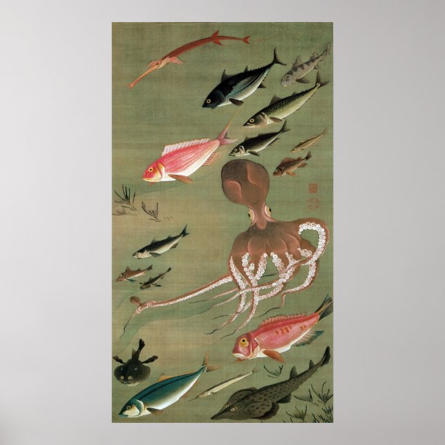 27. 諸 魚, 若 冲 olika fisken, Jakuchu, Japan Art Poster (Framsidan)