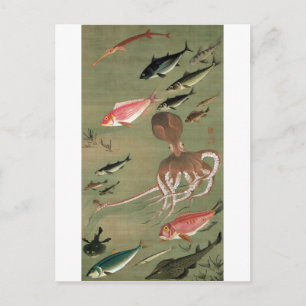 27. 諸 魚, 若 冲 olika fisken, Jakuchu, Japan Art Vykort