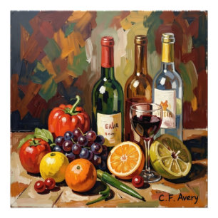 27,03" x 27,03" Stilleben Vin Frukt Fototryck