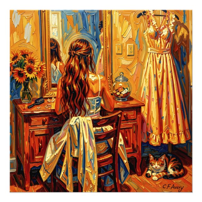 27.03" x 27.03" Ung flicka fantasi Fototryck (Framsidan)