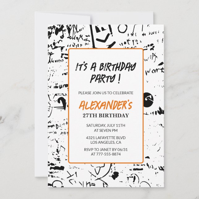27-års födelsedagsinbjudningar Män Graffiti-fest M Inbjudningar (Framsida)