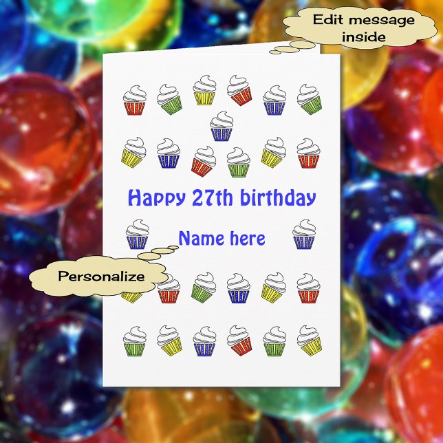27-årsdagen muffinsar personlig namn kort (27 cupcakes)