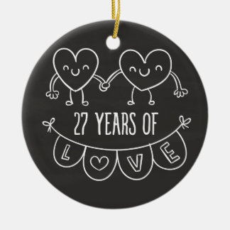 27-årsjubiléet Gift Chalk Hearts Julgransprydnad Keramik