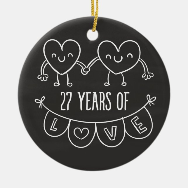27-årsjubiléet Gift Chalk Hearts Julgransprydnad Keramik (Framsidan)