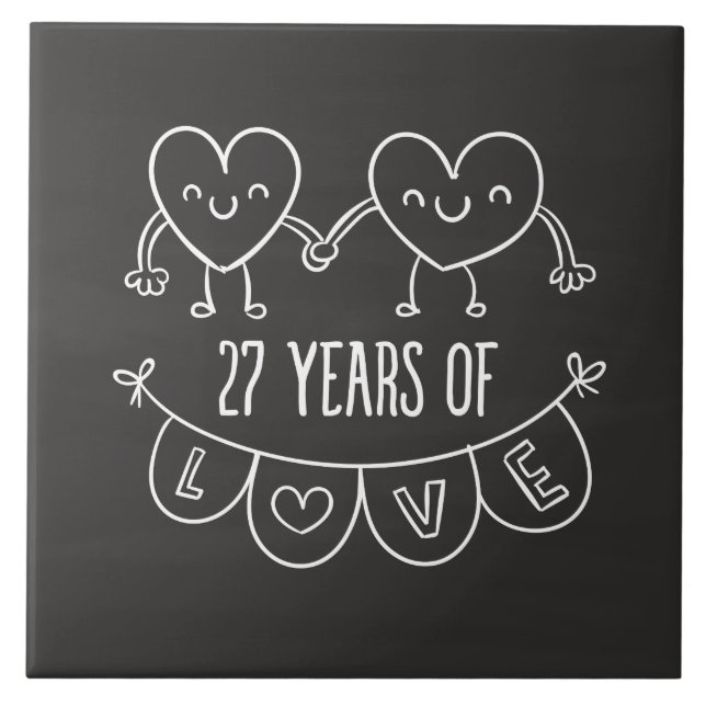 27-årsjubiléet Gift Chalk Hearts Kakelplatta (Framsidan)
