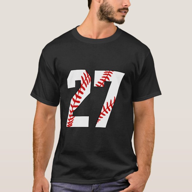 27 Baseball Laces Baseball Mom Jersey Number 27 T Shirt (Framsida)