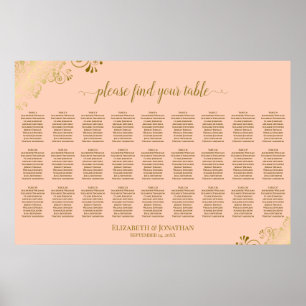 27 Bord Bröllop Placeringsplan Coral Peach & Guld Poster
