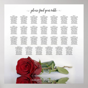 27 Bord Bröllop-sittplatsplan Romantic Röd ros Poster