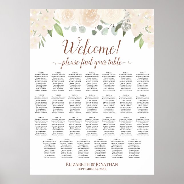 27 Bord Champagne Persika Boho Rosor Placeringspla Poster (Framsidan)