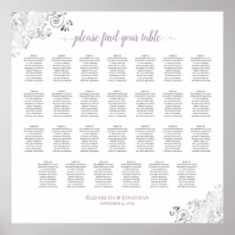 27 Bord Lacy Bröllop Seating Chart White Lavender Poster