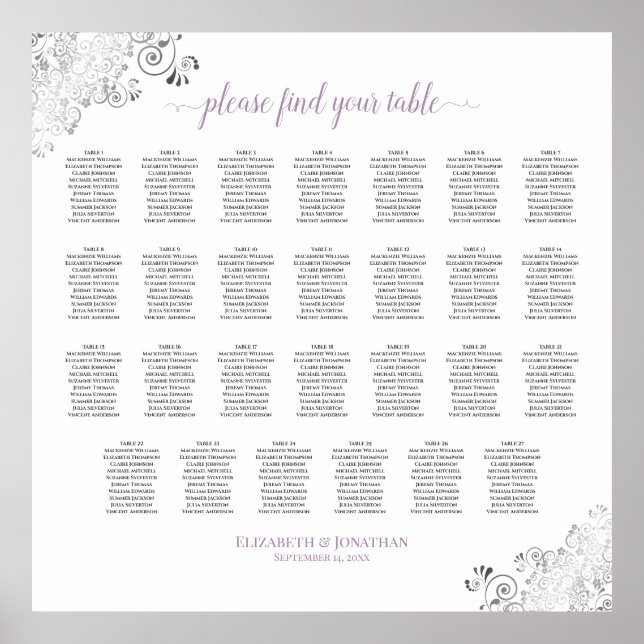 27 Bord Lacy Bröllop Seating Chart White Lavender Poster (Framsidan)
