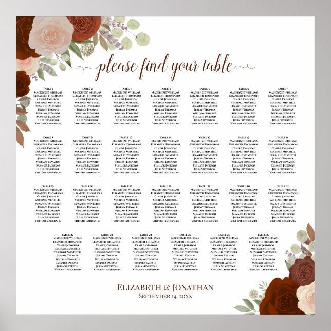 27 Bord Rust Orange Ro Bröllop sätesdiagram Poster (Framsidan)