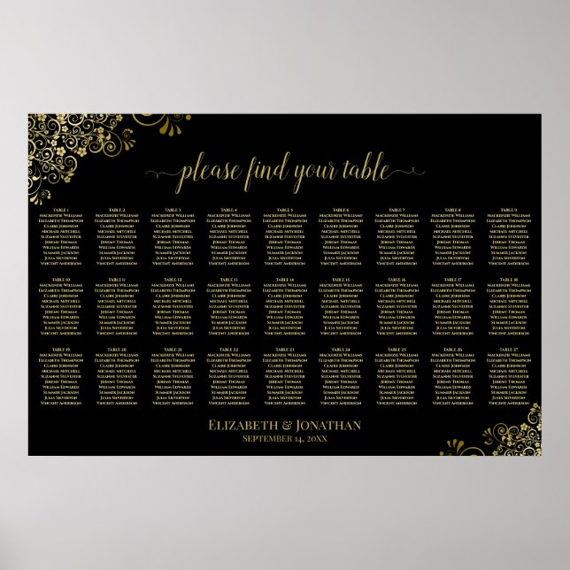 27 Bord, sätesschemat i Svarta och Guld Poster (Framsidan)