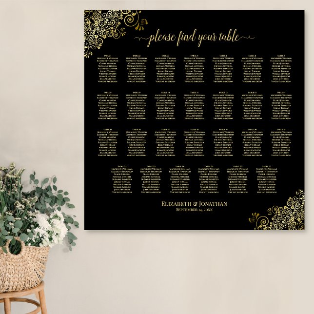 27 Bord, sätesschemat i Svarta och Guld Poster (In Situ on Wall)
