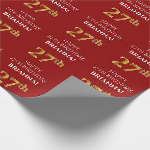 27:e födelsedag: Elegant, rött, Faux Guld-utseende Presentpapper