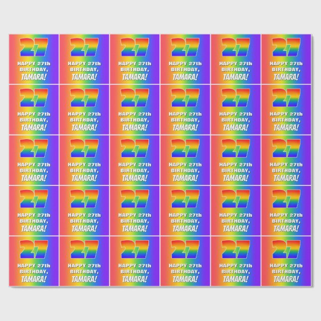 27:e födelsedag: färgfull, Roligt Rainbow Mönster  Presentpapper (Platt)
