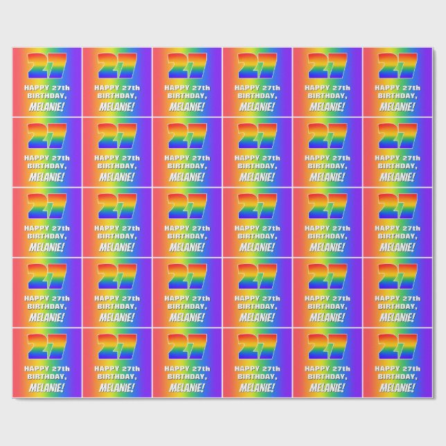 27:e födelsedag: färgfull, Roligt Rainbow Mönster  Presentpapper (Platt)