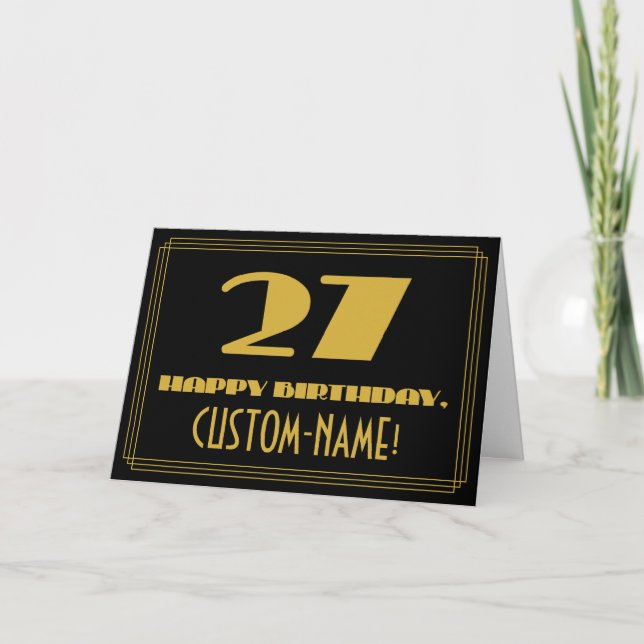 27:e födelsedagen: Namn + Art Deco Inspired Titta  Kort (Framsida)