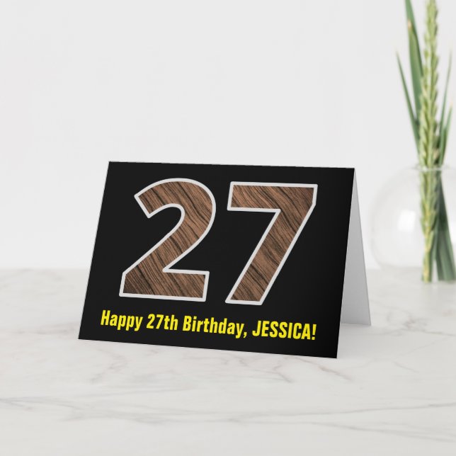 27:e födelsedagen: Namn + Faux Wood Grain Mönster  Kort (Framsida)