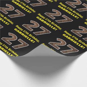 27:e födelsedagen: Namn & Faux Wood Grain Mönster Presentpapper
