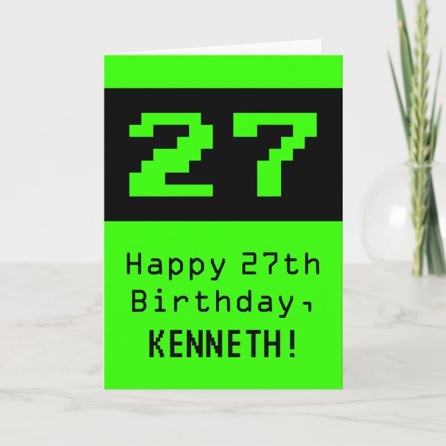 27:e födelsedagen: Nerdy/Geeky Stil "27" och Namn Kort (Framsida)