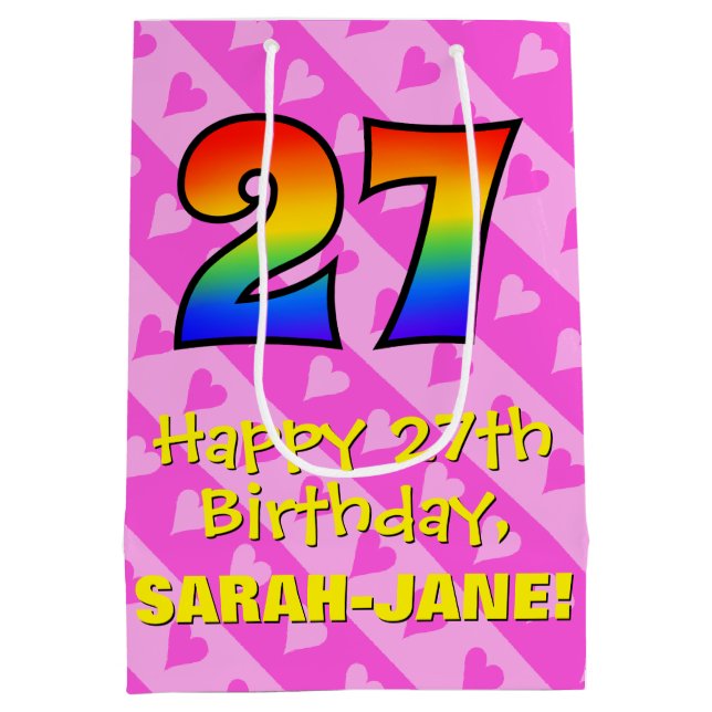 27:e födelsedagen: Roligt Rosa Hearts Rand; Regnbå (Baksidan)