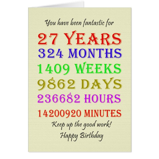 27:e födelsedagsmilstolpar hälsningskort (Framsidan)