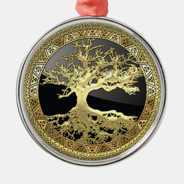 [27] Golden Celtic Livets träd Julgransprydnad Metall (Framsidan)