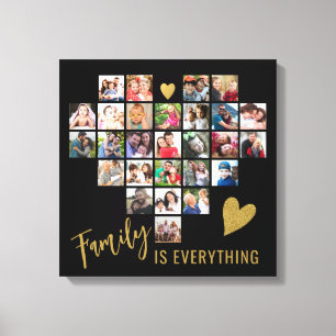 27 Photo Collage Heart-mallfamilj, svart offert Canvastryck