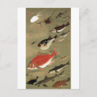 28 群 魚, 若 冲 olika fisken, Jakuchau, Japan Art