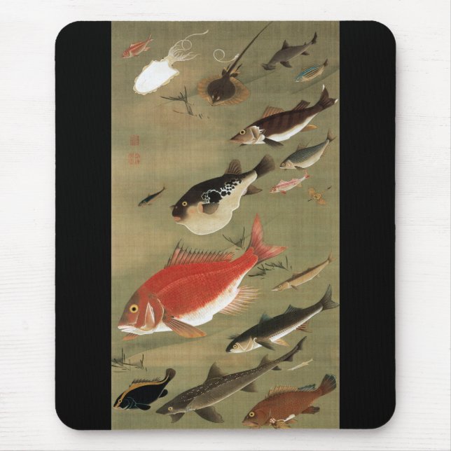 28. 群 魚, 若 冲 olika fisken, Jakuchu, Japan Art Musmatta (Framsidan)