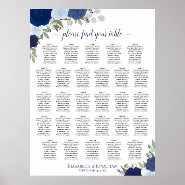 28 Bord Blå Boho Blommig Bröllopsställning Poster (Framsidan)