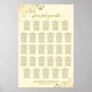 28 Bord Bröllop Placeringsplan Ornate Guld & Kräm Poster