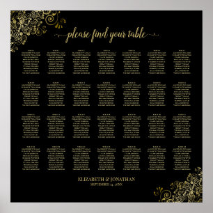 28 Bord Bröllop-sätessjökort, svart och Guld Poster