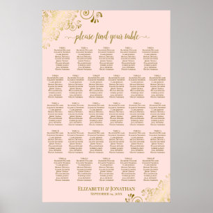 28 Bord Bröllopsplatskarta Rosa & Guld Poster